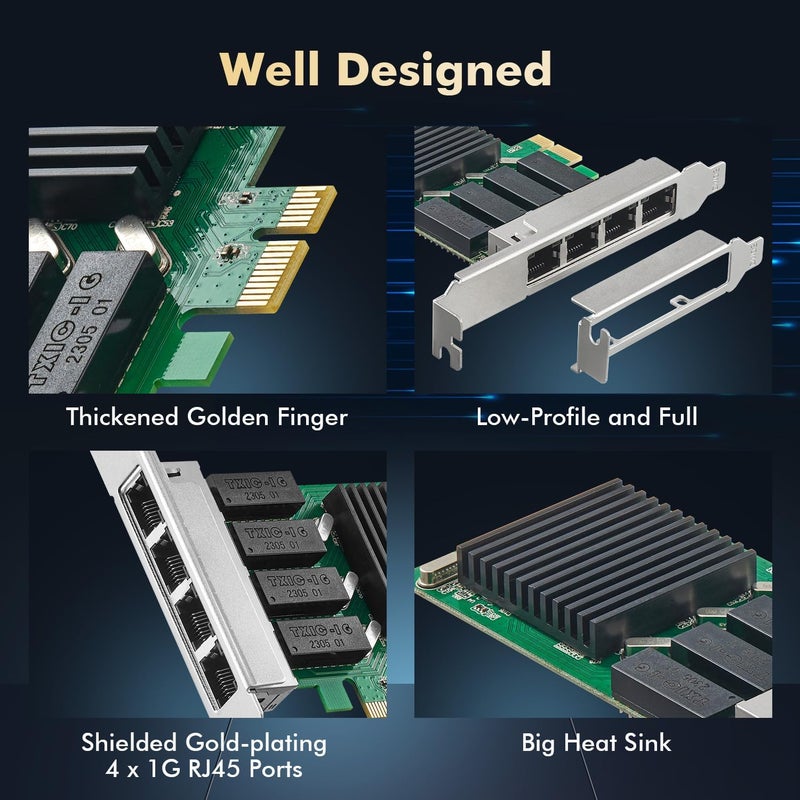 Binardat 4 Port Gigabit PCIe Network Adapter, Realtek RT8111H Controller 1000/100Mbps Ethernet LAN NIC Card for Windows/Linux/Mac - Image 5
